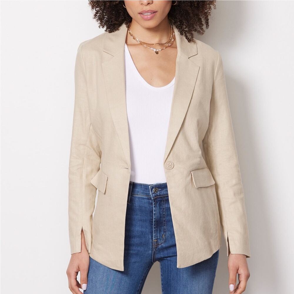Evereve Blazer Women Small Tan Cream Brick Lane Linen Blend Button Unstructured